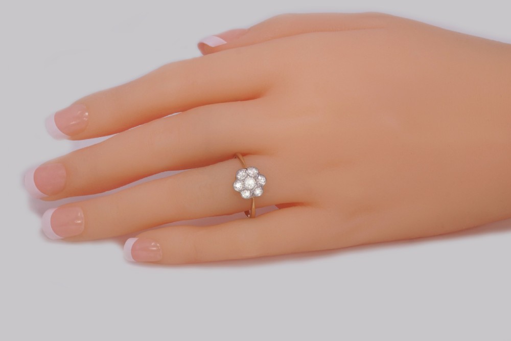Edwardian Diamond Cluster Ring 1920s 18ct Gold 0.65ct Old Cut Diamond Antique Daisy Ring View IV