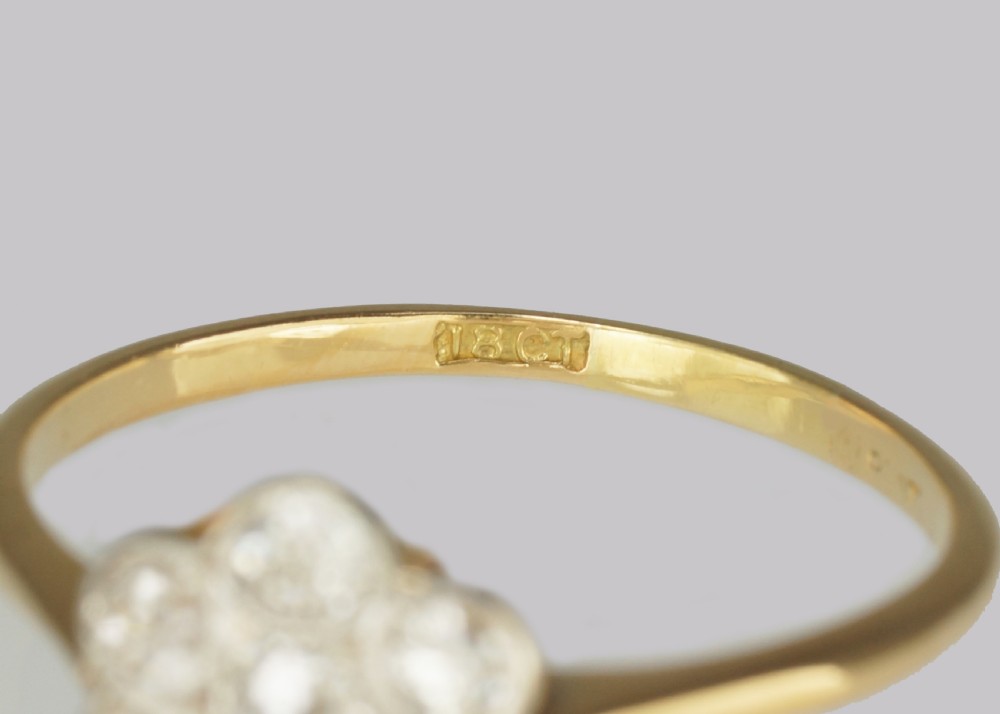 Edwardian Diamond Cluster Ring 1920s 18ct Gold 0.65ct Old Cut Diamond Antique Daisy Ring View VII