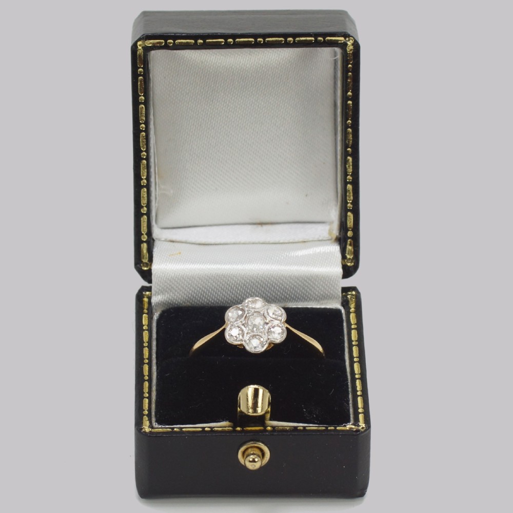 Edwardian Diamond Cluster Ring 1920s 18ct Gold 0.65ct Old Cut Diamond Antique Daisy Ring View IX