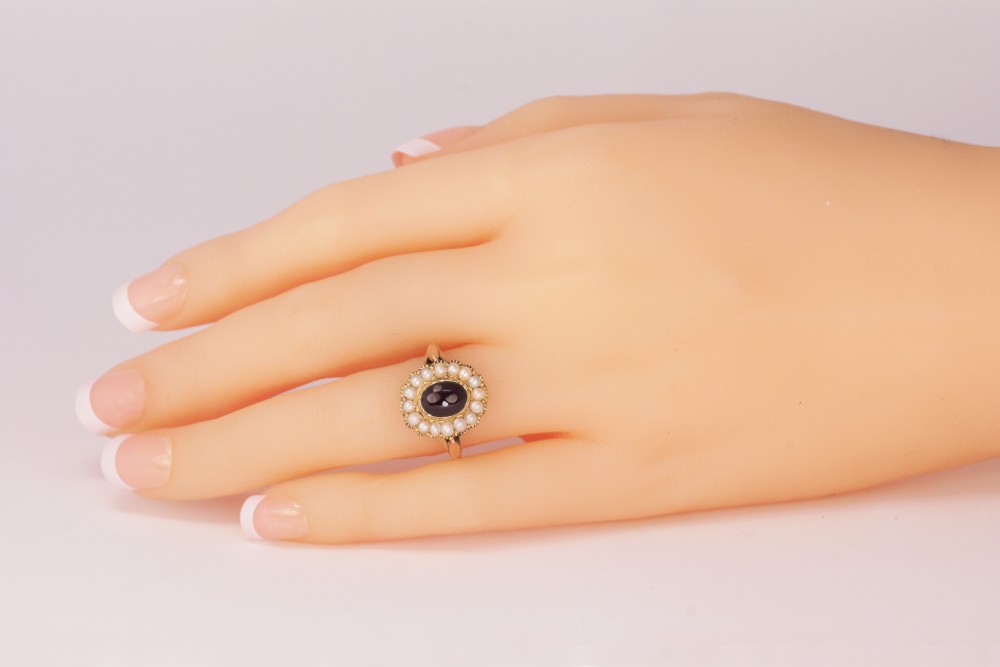 Antique Garnet & Natural Pearl Ring Mid Victorian 18ct Gold Ring circa 1860 View II