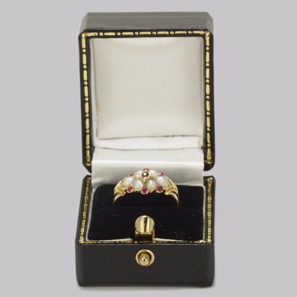 Victorian Ruby & Pearl Ring Antique 18ct Gold Cluster Ring circa 1880 View VII
