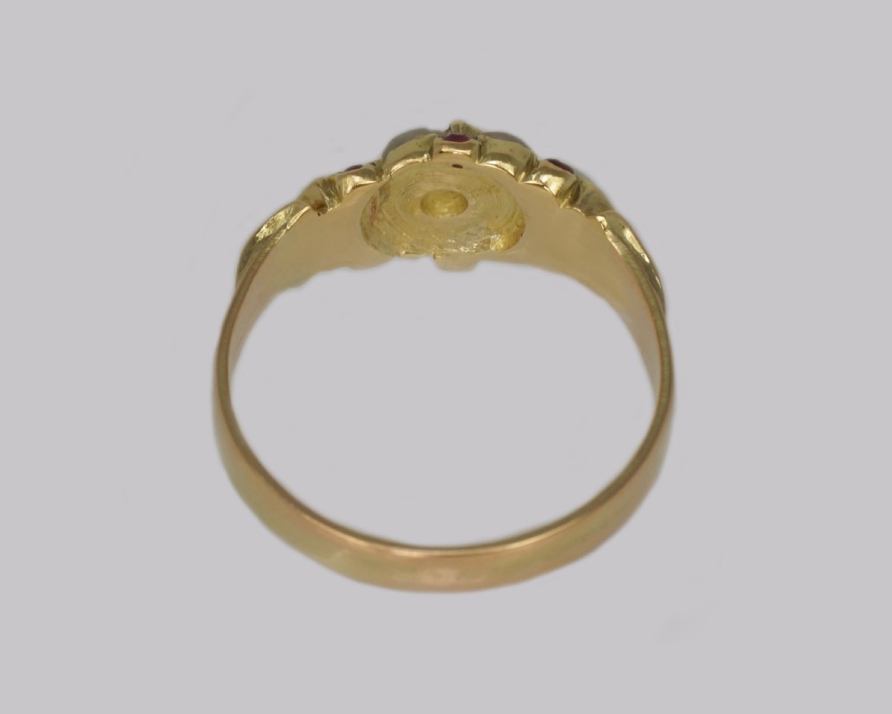 Victorian Ruby & Pearl Ring Antique 18ct Gold Cluster Ring circa 1880 View VIII