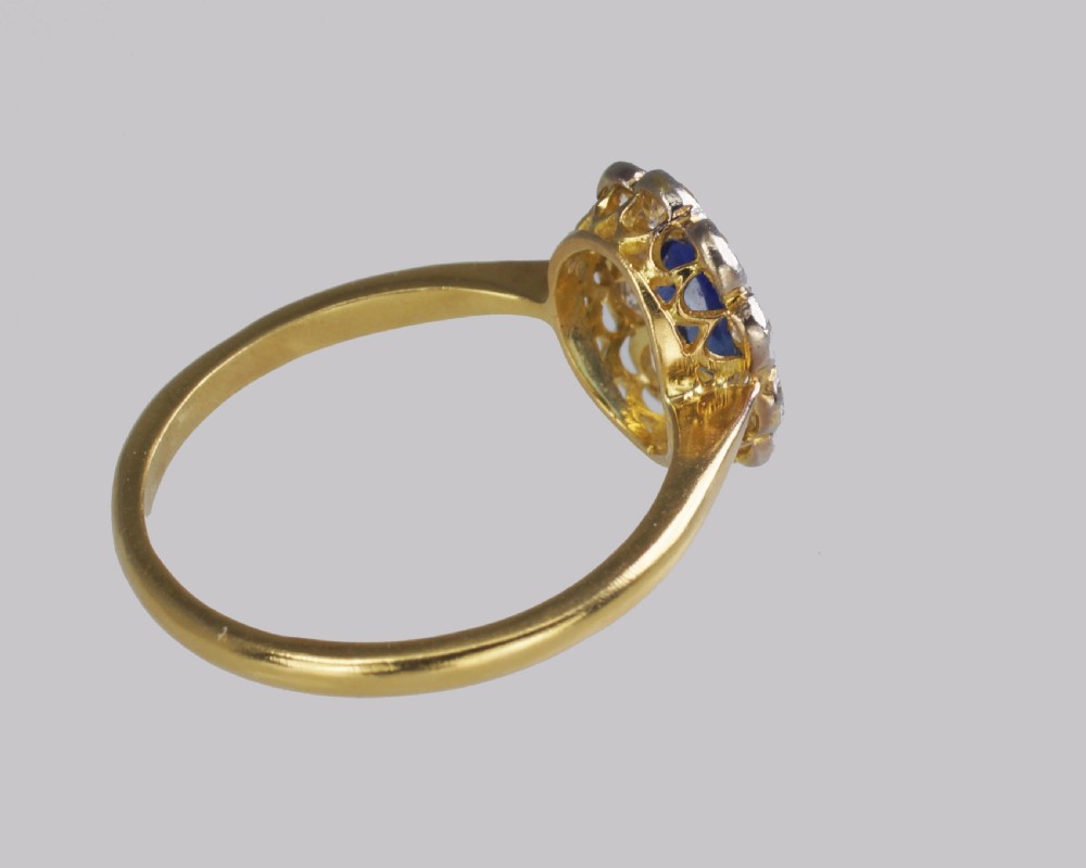 Vintage Sapphire & Diamond Cluster Ring Antique 18ct Gold Engagement Ring View V