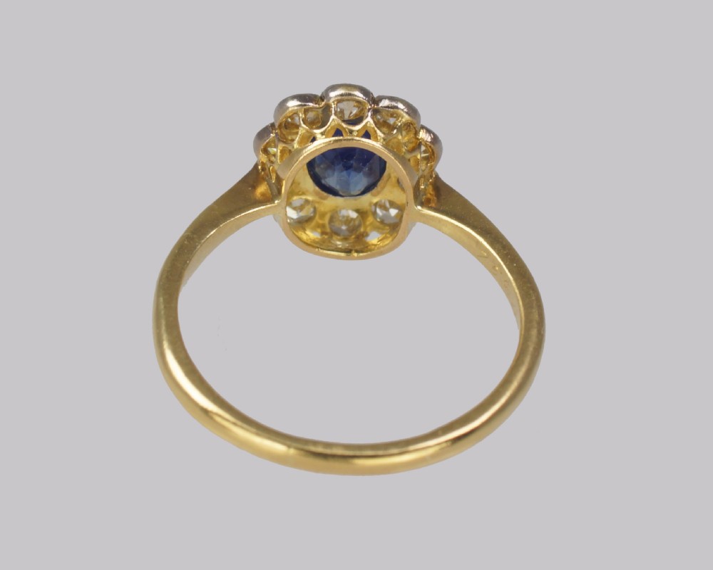 Vintage Sapphire & Diamond Cluster Ring Antique 18ct Gold Engagement Ring View VI