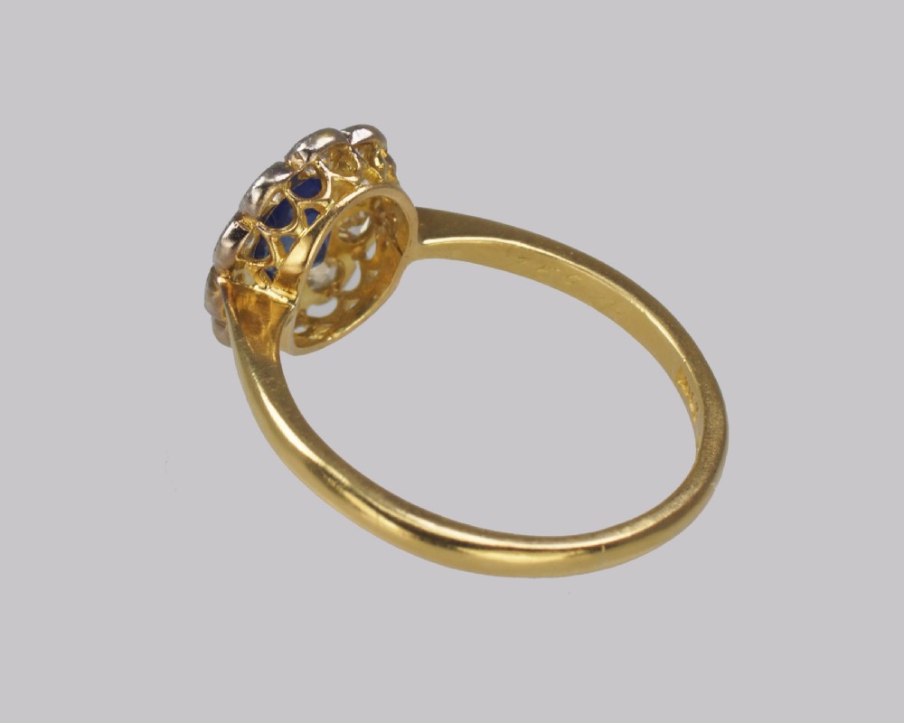 Vintage Sapphire & Diamond Cluster Ring Antique 18ct Gold Engagement Ring View VII