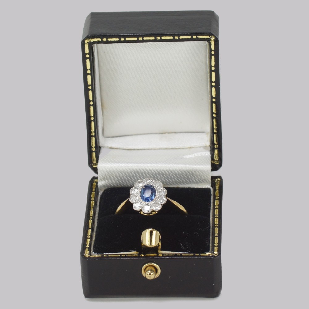 Vintage Sapphire & Diamond Cluster Ring Antique 18ct Gold Engagement Ring View IX