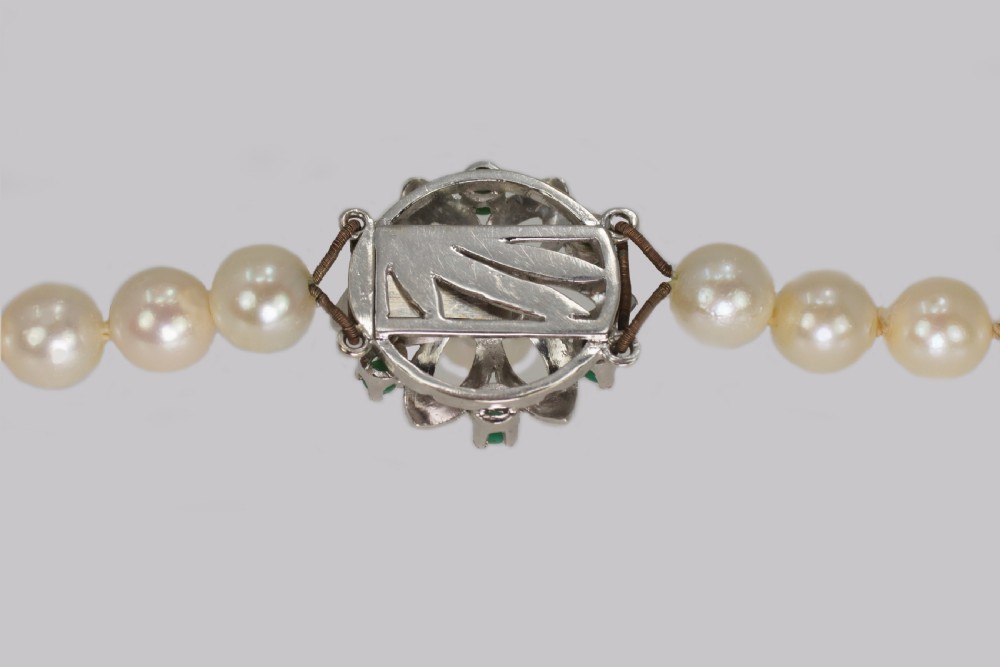 Vintage Pearl Necklace with Turquoise Floral Clasp 1960 s French Necklace 40