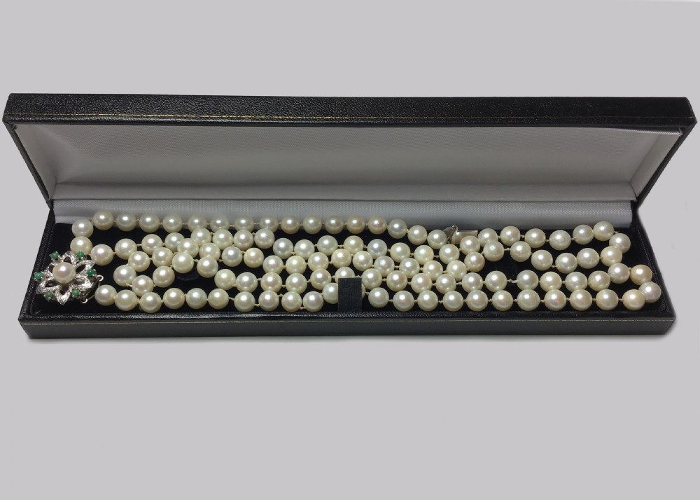 Vintage Pearl Necklace with Turquoise Floral Clasp 1960 s French Necklace 40