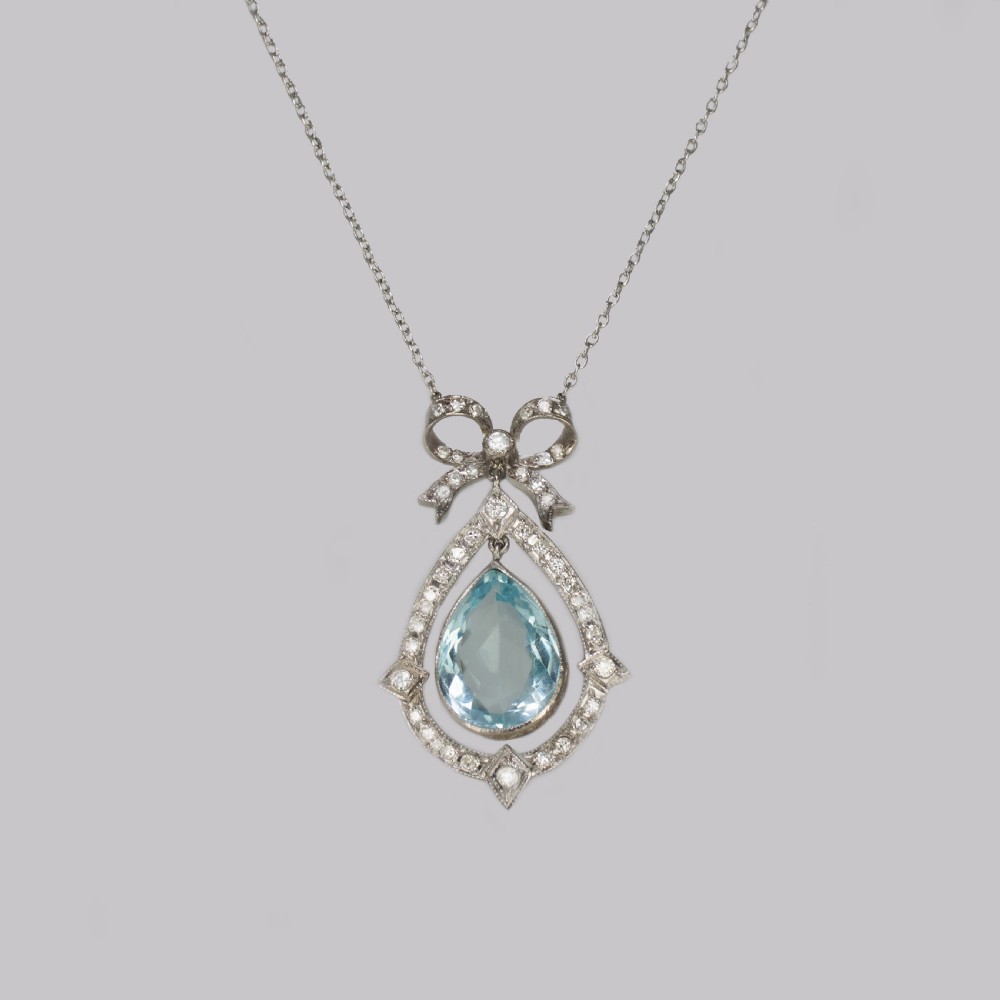 Antique Aquamarine & Diamond Necklace Platinum Belle Epoque Italian Pendant circa 1910 View VII
