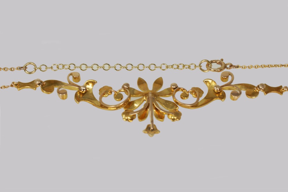 Edwardian Seed Pearl Necklace 9ct Gold Floral & Scroll Antique Necklace circa 1910 View III