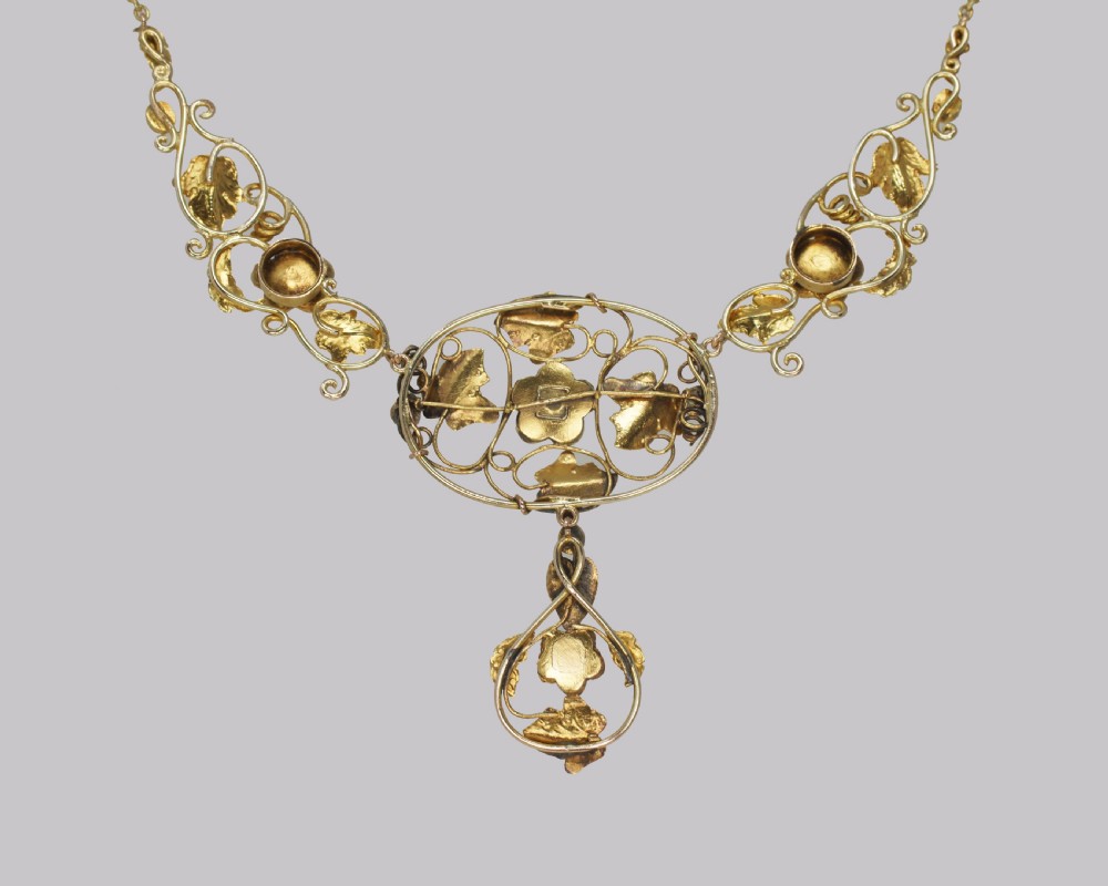 Victorian 15ct Gold Turquoise Necklace Antique Floral Scroll Necklace circa 1860 View VII