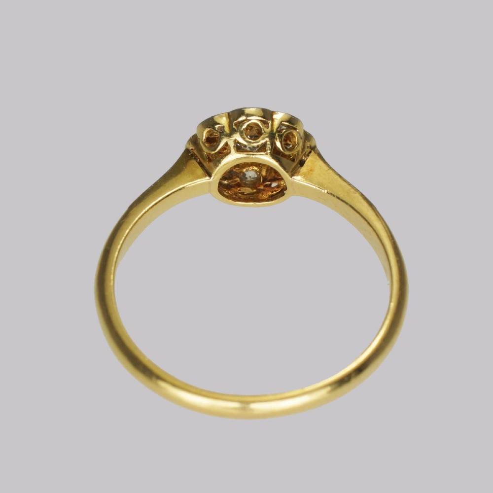 Antique 18ct Gold Diamond Cluster Ring Vintage Edwardian Platinum Daisy Ring View VIII