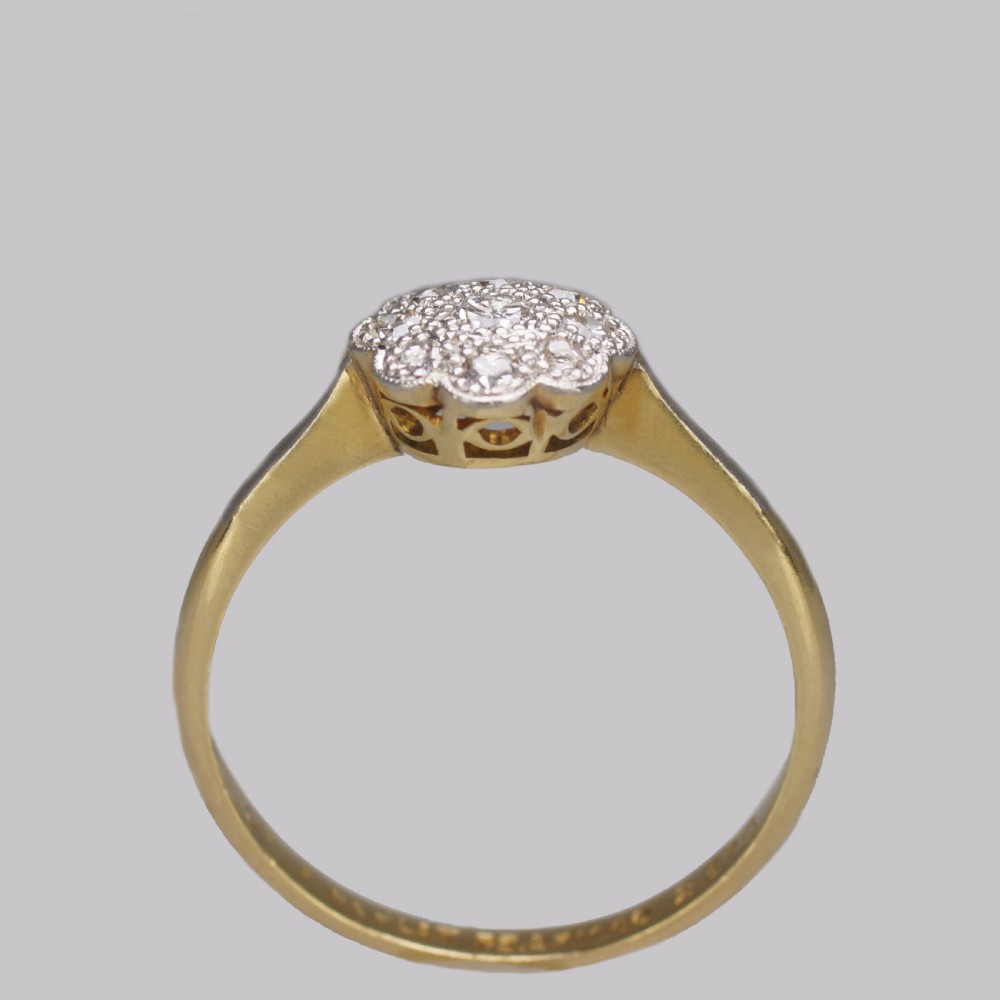 Antique 18ct Gold Diamond Cluster Ring Vintage Edwardian Platinum Daisy Ring View X