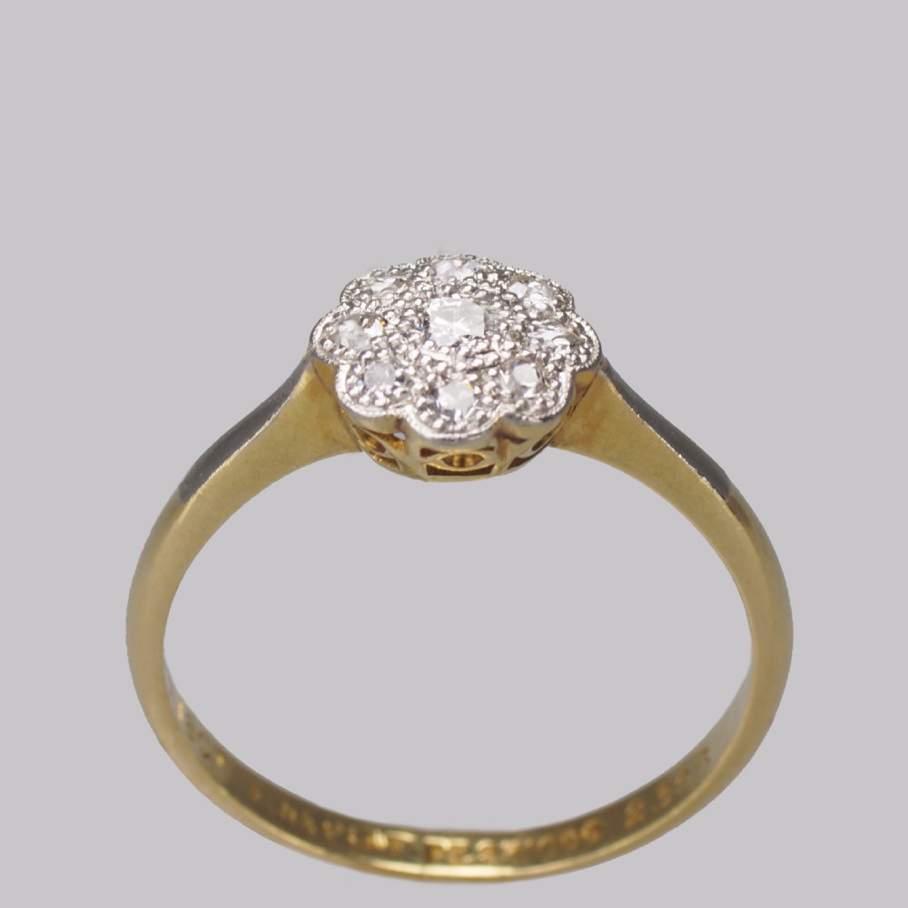 Antique 18ct Gold Diamond Cluster Ring Vintage Edwardian Platinum Daisy Ring View XI