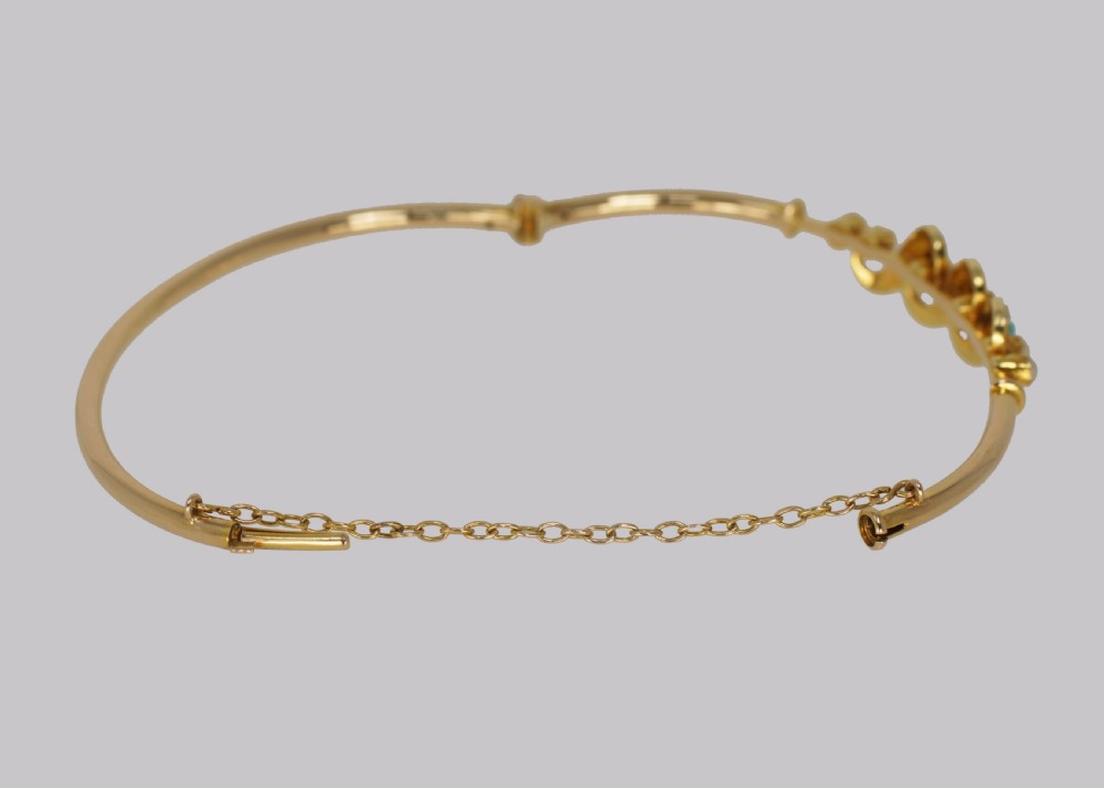 Victorian Turquoise & Pearl Bangle Antique 15ct Gold Bracelet with Original Box circa 1900 View XIV