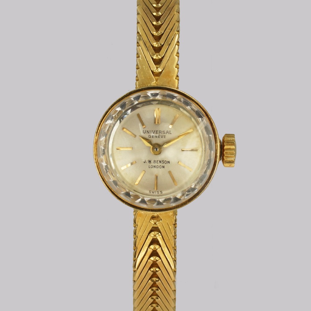 Vintage 18ct Gold Bracelet Watch Universal Geneve J W Benson Ladies 1960s Watch