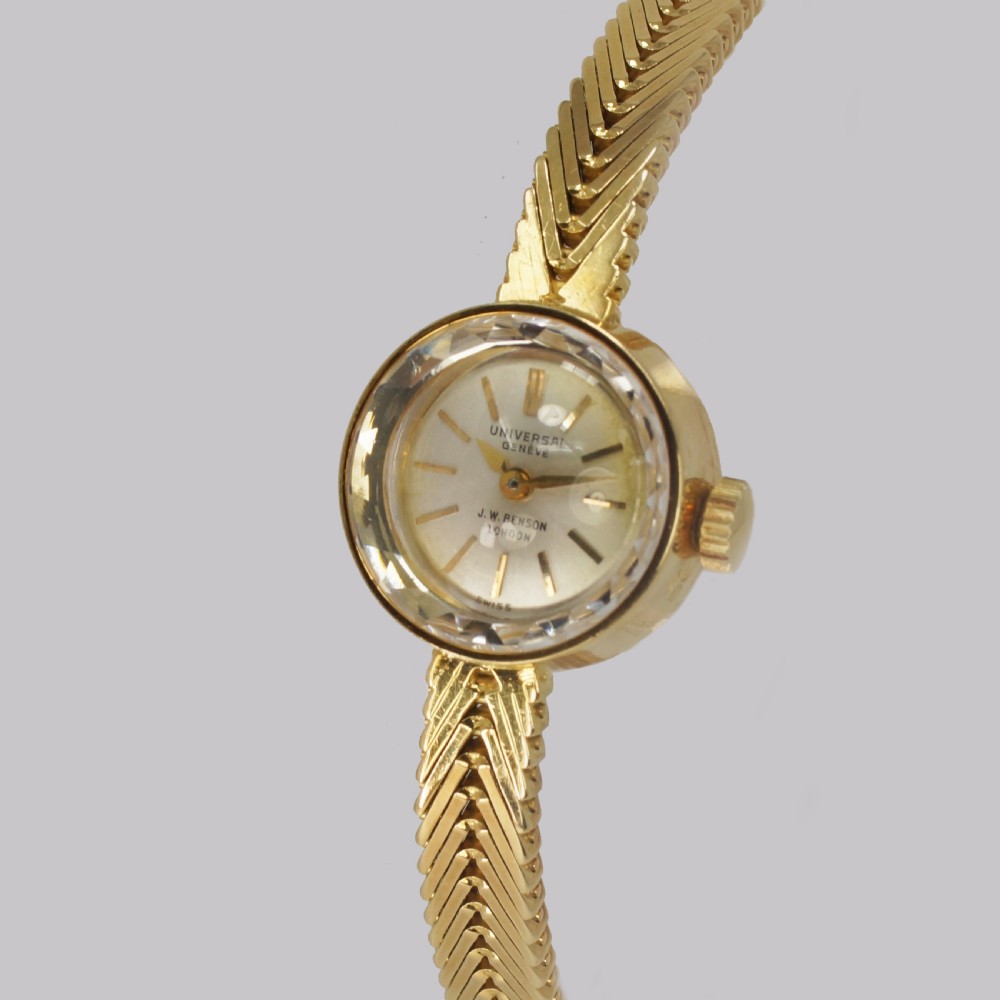 Vintage 18ct Gold Bracelet Watch Universal Geneve J W Benson Ladies 1960s Watch View II