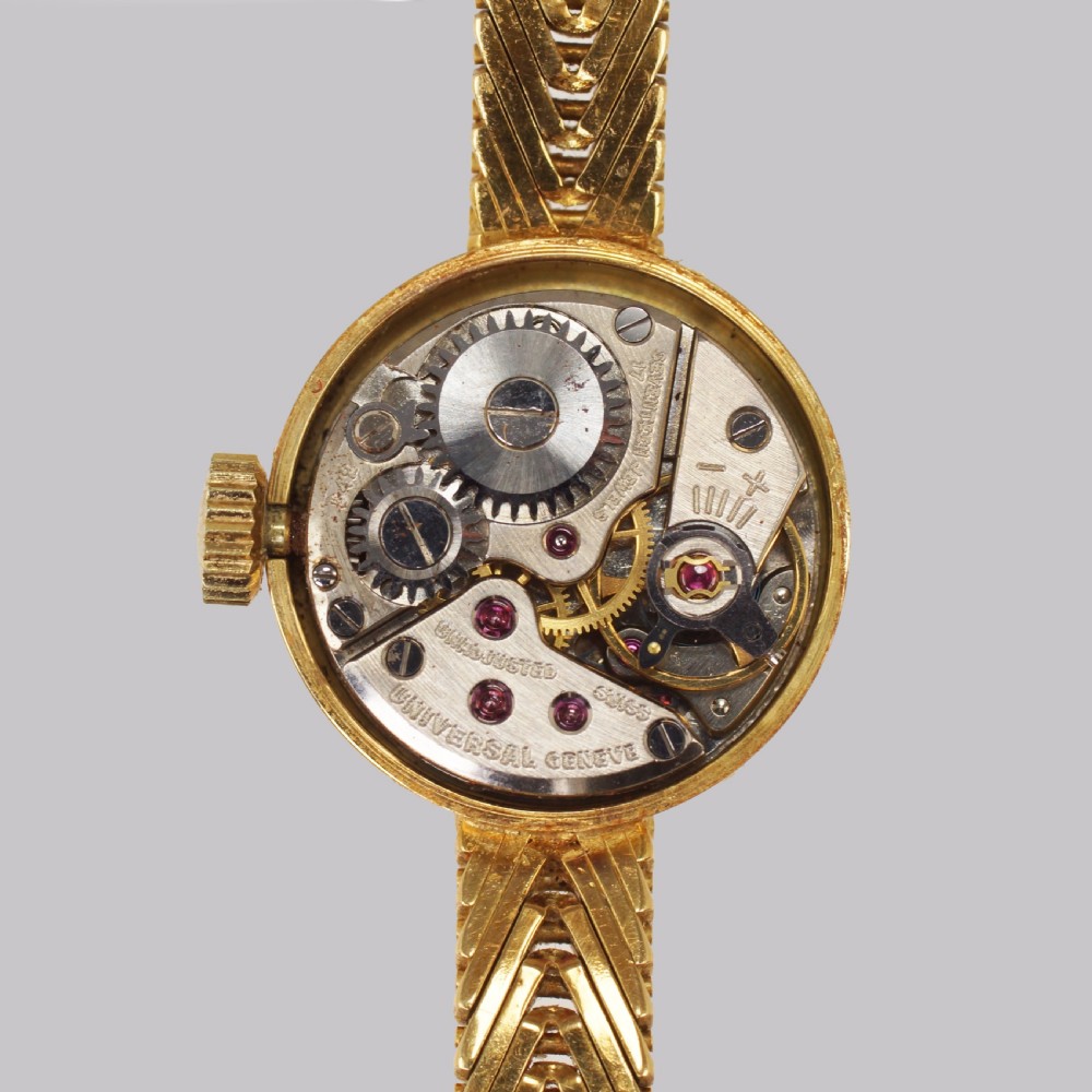 Vintage 18ct Gold Bracelet Watch Universal Geneve J W Benson Ladies 1960s Watch View XVII
