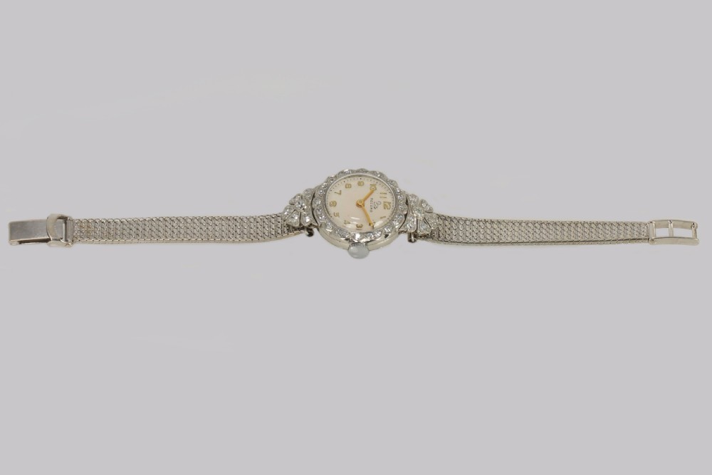 Diamond Bracelet Watch Ladies Vintage Record Platinum & Gold 1.00ct Diamond Watch View V