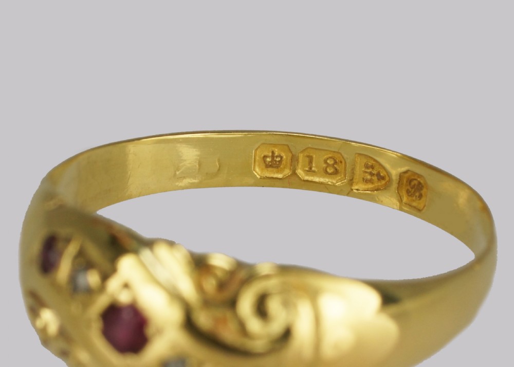 Antique Ruby & Diamond Ring 18ct Gold Edwardian Ring Hallmarked Chester 1902 View VIII