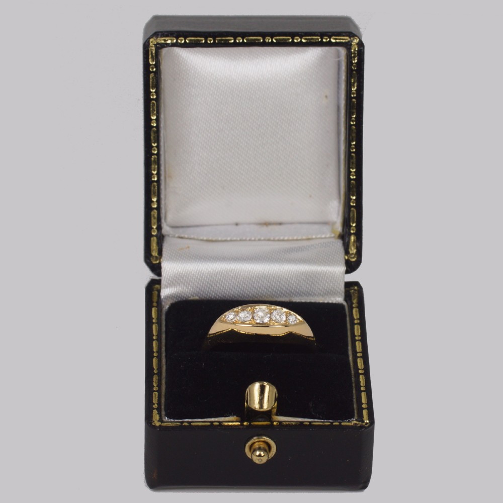 Victorian Old Cut Diamond 18ct Gold 5 Stone Antique Boat Ring Hallmarked Birmingham 1899 View VIII