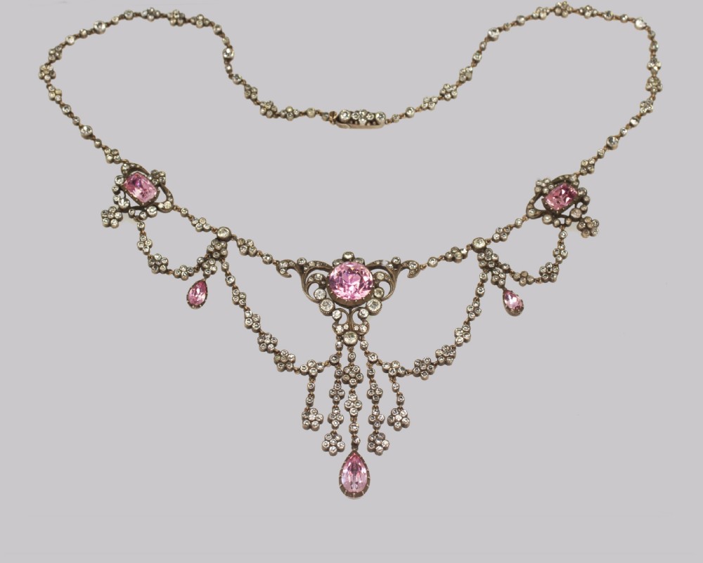 Antique Festoon Georgian Necklace Pink & Clear Paste Silver Swag Necklace circa 1800 View II
