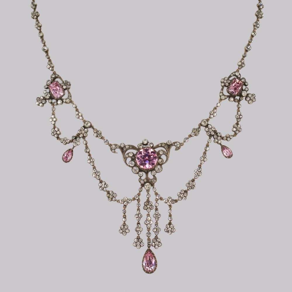 Antique Festoon Georgian Necklace Pink & Clear Paste Silver Swag Necklace circa 1800 View III