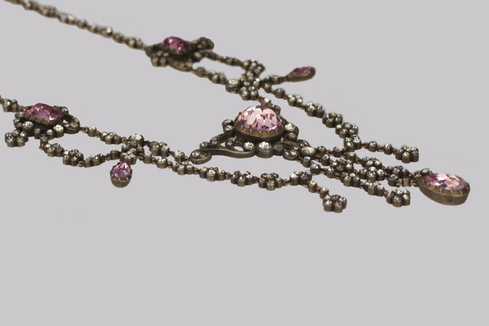 Antique Festoon Georgian Necklace Pink & Clear Paste Silver Swag Necklace circa 1800 View IV
