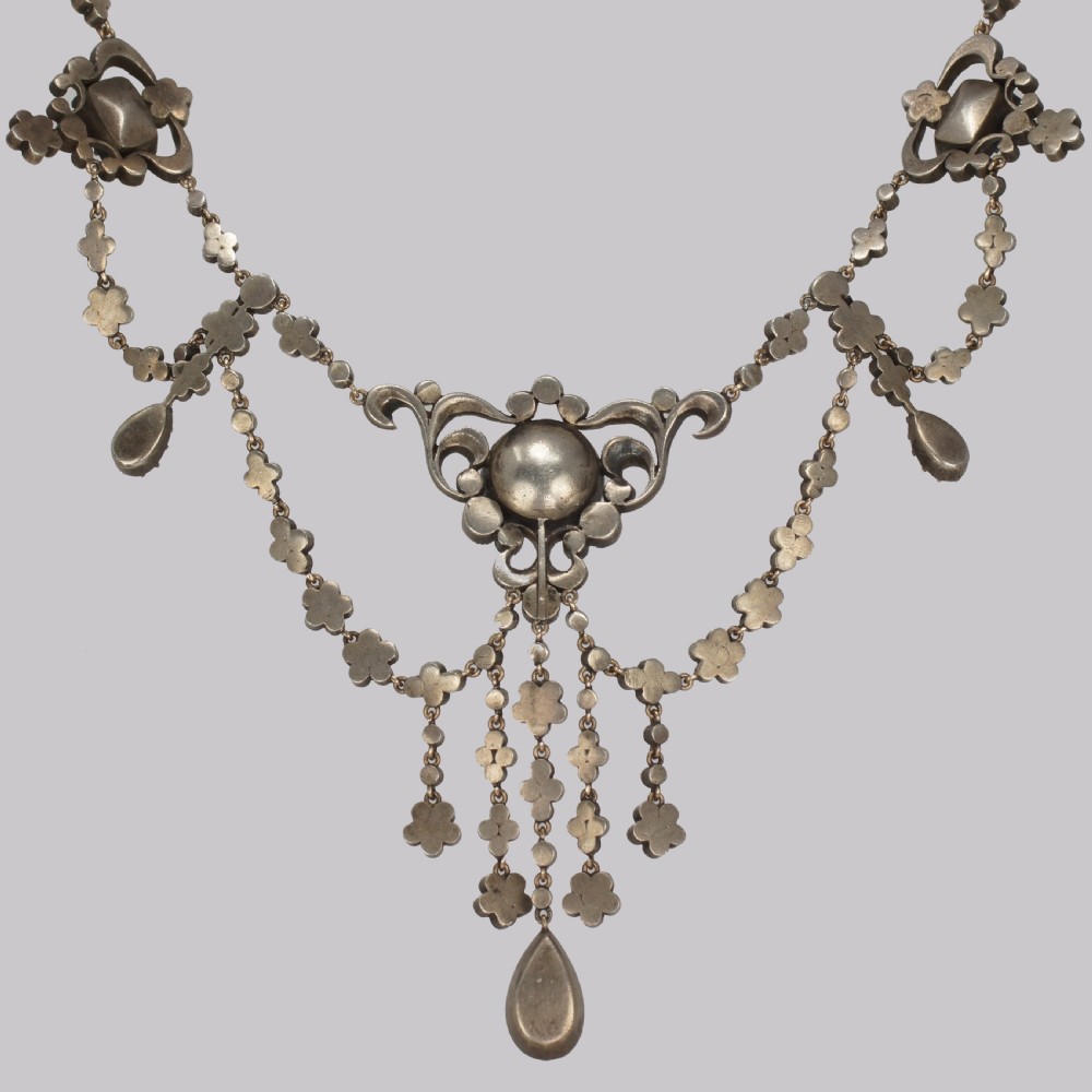 Antique Festoon Georgian Necklace Pink & Clear Paste Silver Swag Necklace circa 1800 View V