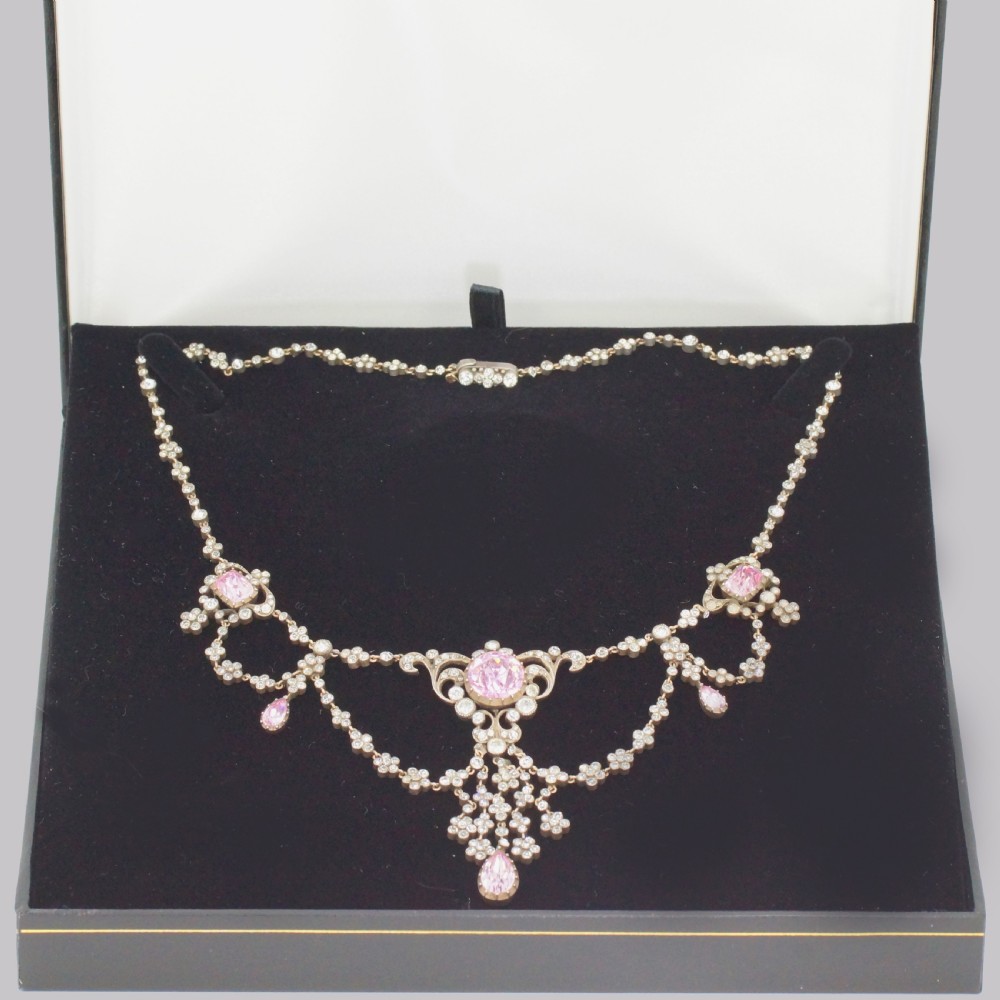 Antique Festoon Georgian Necklace Pink & Clear Paste Silver Swag Necklace circa 1800 View VI
