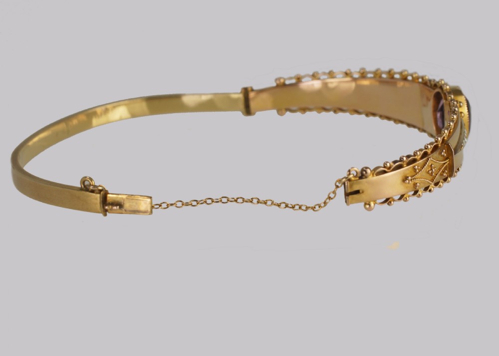 Antique Amethyst & Pearl Bangle. Etruscan Revival 9ct Gold Bracelet Hallmarked Chester 1913 View VI