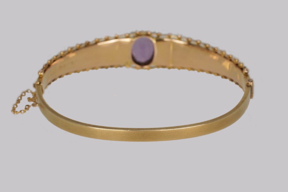 Antique Amethyst & Pearl Bangle. Etruscan Revival 9ct Gold Bracelet Hallmarked Chester 1913 View VII