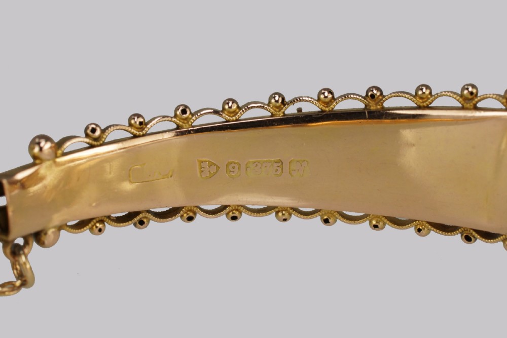 Antique Amethyst & Pearl Bangle. Etruscan Revival 9ct Gold Bracelet Hallmarked Chester 1913 View X