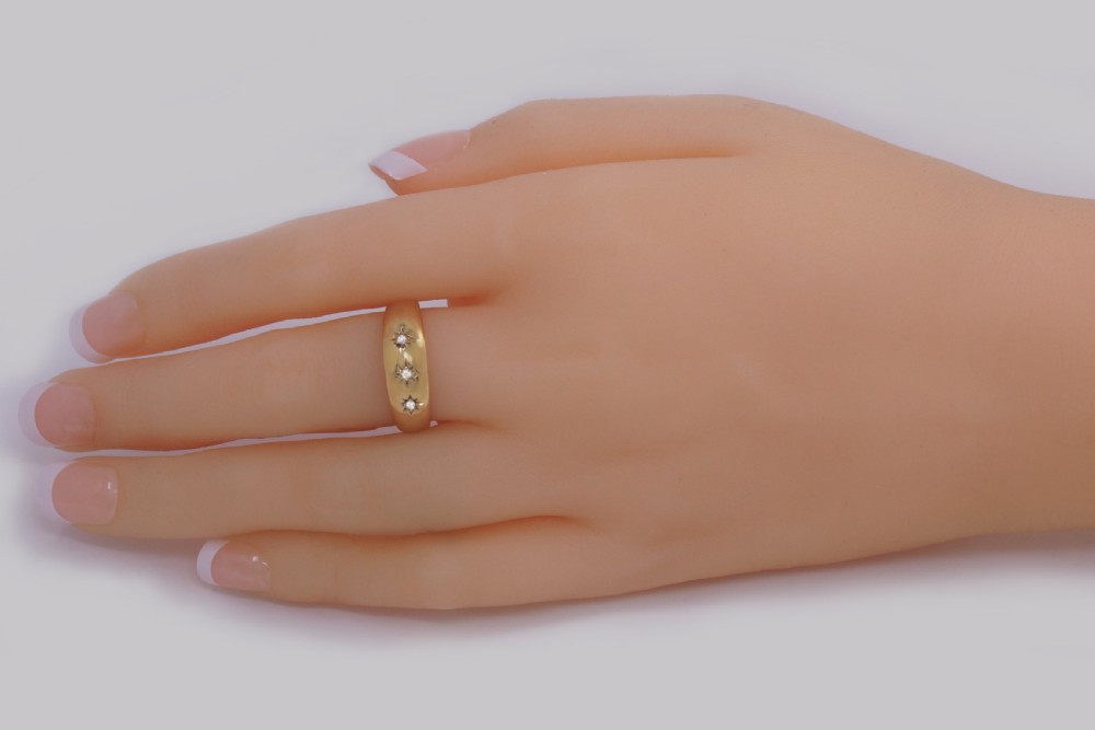 Antique Diamond Gypsy Ring 18ct Gold Trilogy Ring Hallmarked Chester 1907 View II
