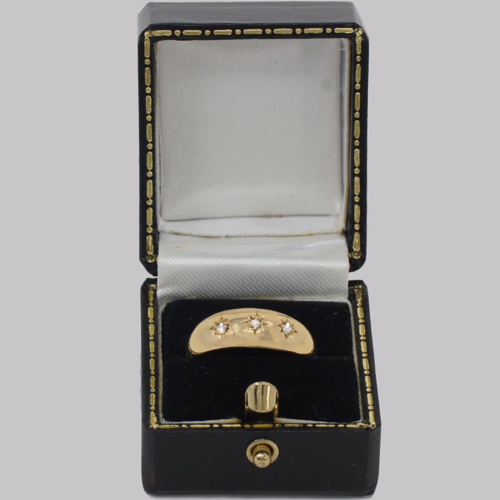 Antique Diamond Gypsy Ring 18ct Gold Trilogy Ring Hallmarked Chester 1907 View VI