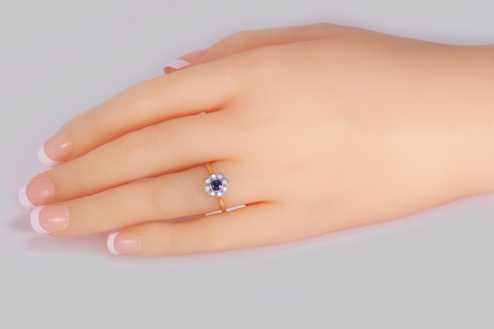 Antique Sapphire & Diamond Cluster Ring Vintage 18ct Gold Edwardian Daisy Ring View II