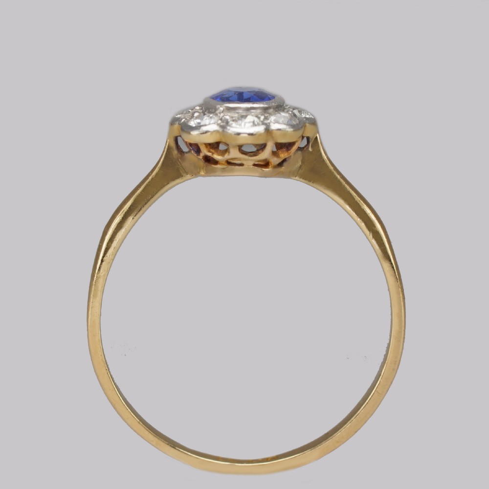 Antique Sapphire & Diamond Cluster Ring Vintage 18ct Gold Edwardian Daisy Ring View VI