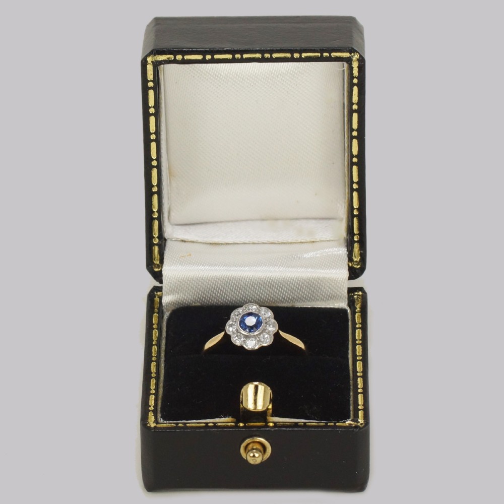 Antique Sapphire & Diamond Cluster Ring Vintage 18ct Gold Edwardian Daisy Ring View VII