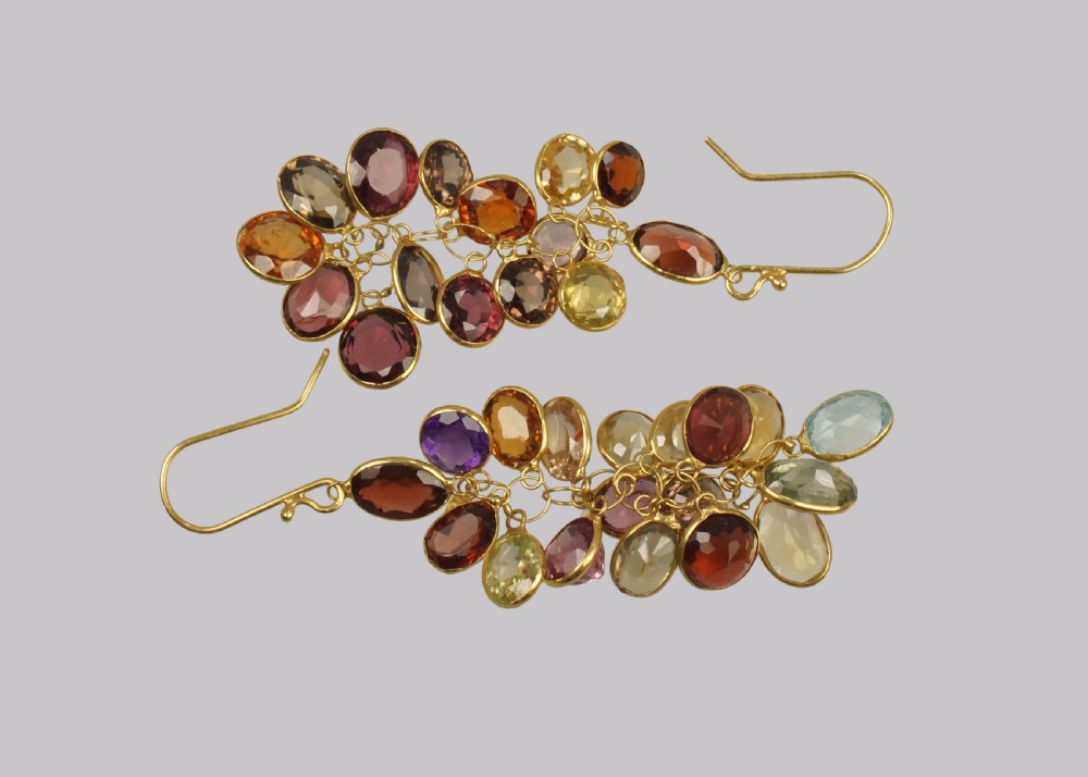 Vintage Multi Gem Chandelier Earrings 18ct Gold 1960's Tutti Frutti 2