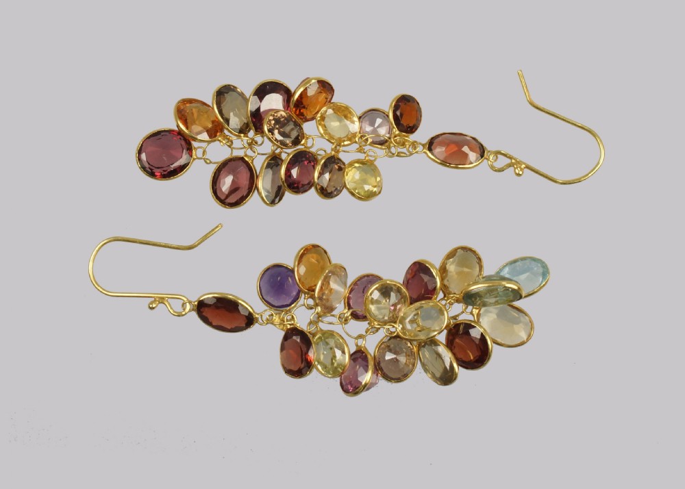 Vintage Multi Gem Chandelier Earrings 18ct Gold 1960's Tutti Frutti 2