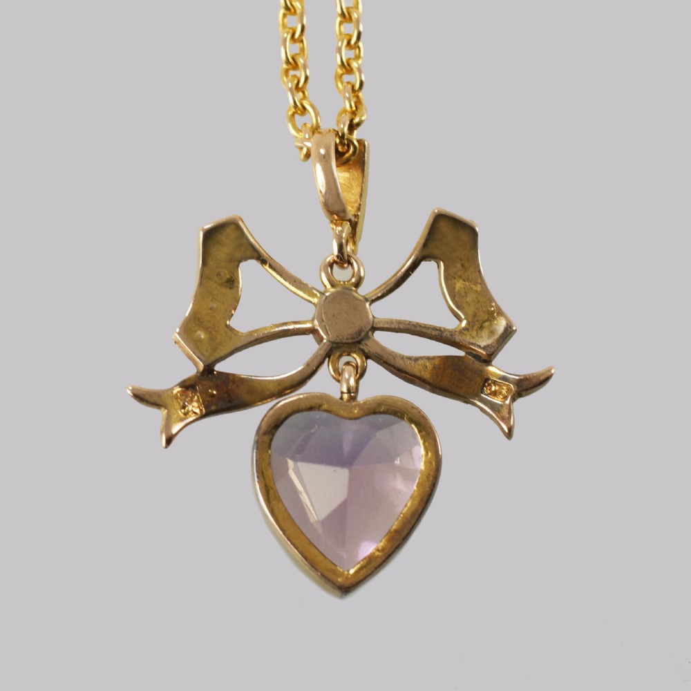 Antique Seed Pearl & Amethyst Pendant 15ct Gold Victorian / Edwardian Necklace View X