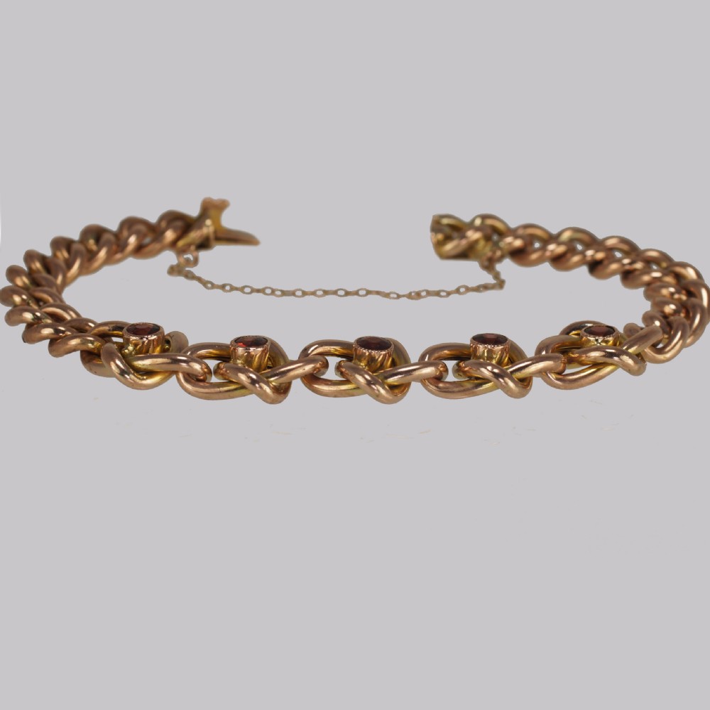 Victorian Garnet Knot & Curb Link 9ct Gold Bracelet with Antique Box Circa 1890 View VI