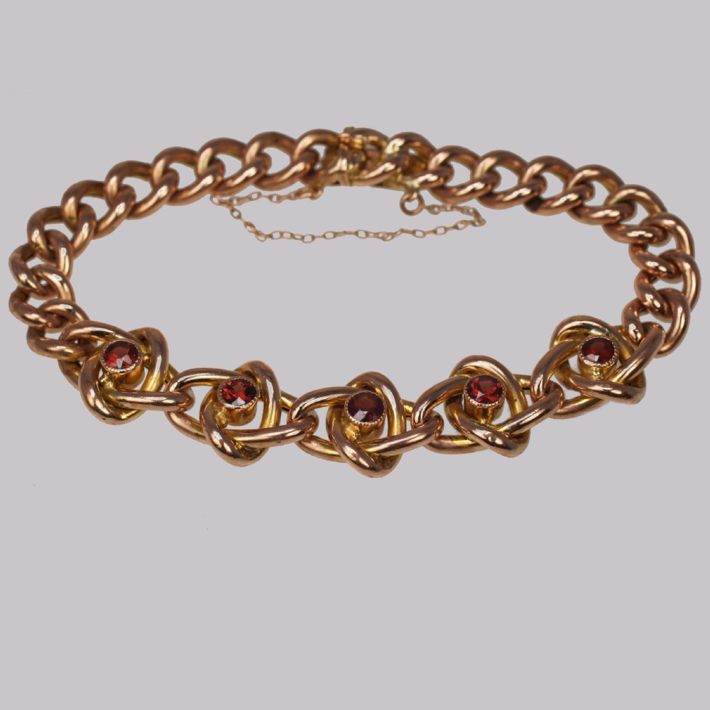 Victorian Garnet Knot & Curb Link 9ct Gold Bracelet with Antique Box Circa 1890 View VII