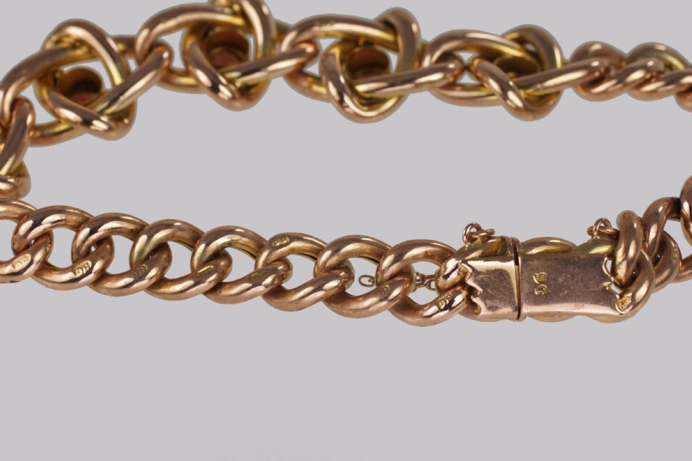 Victorian Garnet Knot & Curb Link 9ct Gold Bracelet with Antique Box Circa 1890 View X
