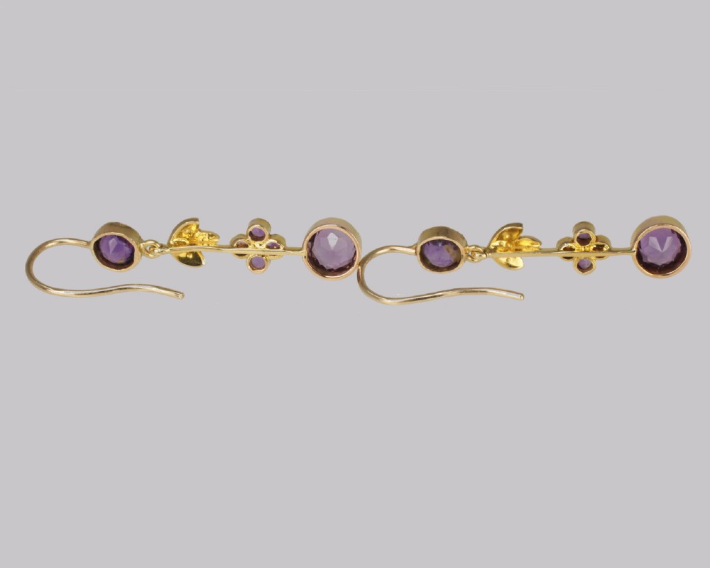 Victorian Amethyst & Seed Pearl Drop Earrings 18ct Gold Antique Floral Dangle Earrings View III