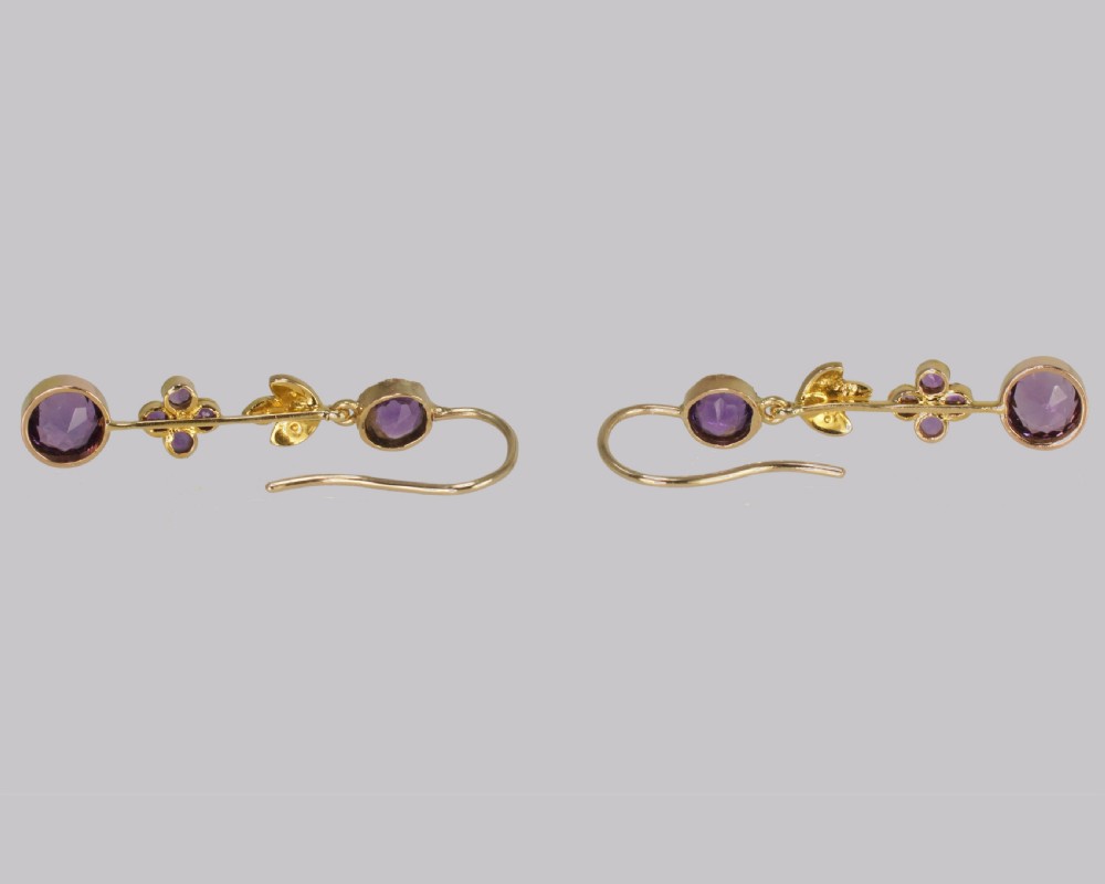 Victorian Amethyst & Seed Pearl Drop Earrings 18ct Gold Antique Floral Dangle Earrings View IV