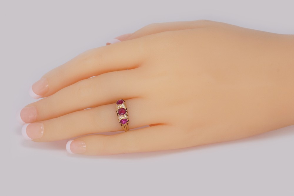 Antique Ruby & Diamond Ring Victorian 18ct Gold Diamond Ruby Trilogy Ring circa 1900 View II