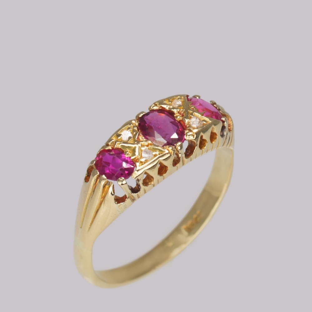 Antique Ruby & Diamond Ring Victorian 18ct Gold Diamond Ruby Trilogy Ring circa 1900 View III