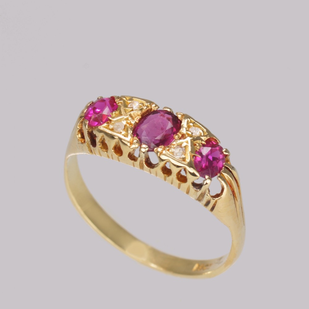 Antique Ruby & Diamond Ring Victorian 18ct Gold Diamond Ruby Trilogy Ring circa 1900 View IV