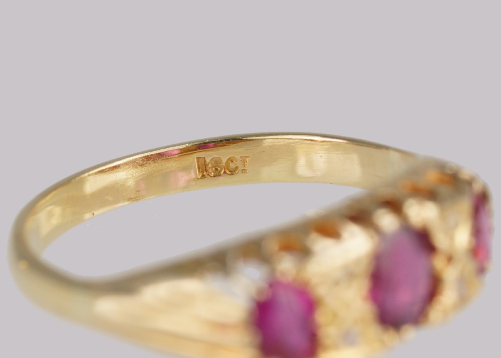 Antique Ruby & Diamond Ring Victorian 18ct Gold Diamond Ruby Trilogy Ring circa 1900 View VII